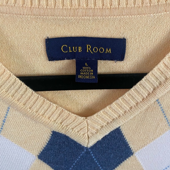 Club Room V-Neck Argyle Sweater Vest - Yellow and Blue Preppy Academia Golf - Picture 2 of 4